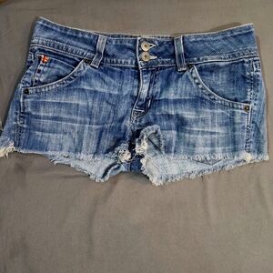 Hudson Denim Jean Cut Off Shorts Frayed Distressed Women Sz. 28 Blue USA Stretch